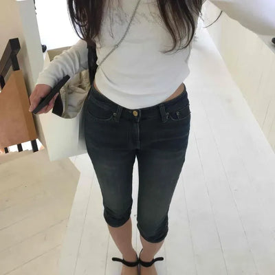 Slim Fit Washed Button Skinny Shorts
