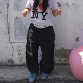 Loose-fit Washed Wide Barrel Daily Long Pants