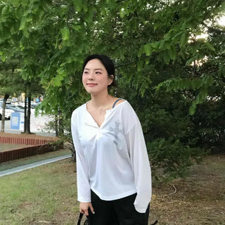 Loose Fit Plain Henley Neck Button Long Sleeve T-shirt