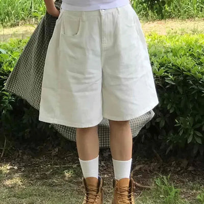 Loose Fit Button Zipper Flap Pocket Wide Daily Shorts