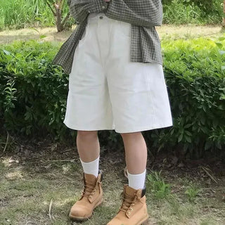 Loose Fit Button Zipper Flap Pocket Wide Daily Shorts