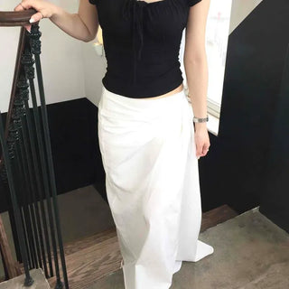 Slim Fit Shirred Ribbon Fitted Short Sleeve T-shirt
