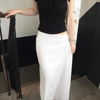 Slim Fit Shirred Ribbon Fitted Short Sleeve T-shirt