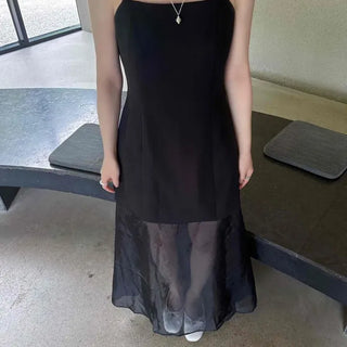 Slim Fit Plain See-through Cut-out Layered Sleeveless Long Dress