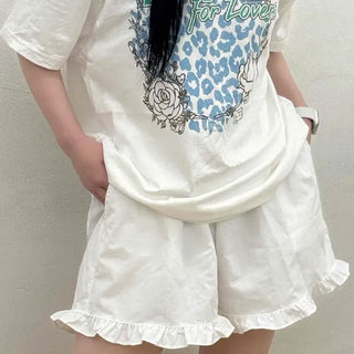 Loose Fit Frill Patch Pocket Wide Daily Shorts