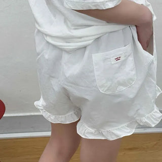 Loose Fit Frill Patch Pocket Wide Daily Shorts