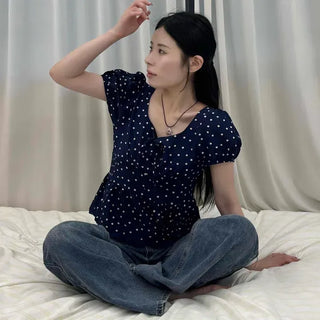Avant-garde Fit Dot Shirred Frill Daily Short Sleeve T-shirt