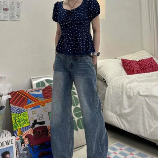Avant-garde Fit Dot Shirred Frill Daily Short Sleeve T-shirt