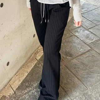 Loose-fit Striped String Wide Daily Long Pants