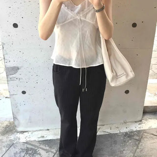 Loose-fit Striped String Wide Daily Long Pants