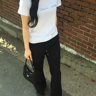 Loose-fit Striped String Wide Daily Long Pants
