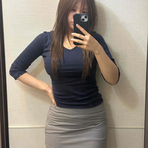 Slim Fit Zipper Straight H-Line Daily Mini Skirt