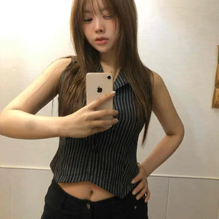 Slim Fit Striped Button-Fit Daily Sleeveless