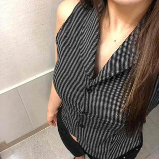 Slim Fit Striped Button-Fit Daily Sleeveless