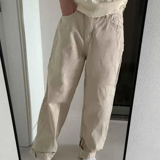 Loose-fit Washed Button-up Wide Daily Long Pants