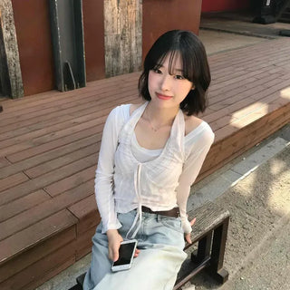 Shirred Ribbon Backless Striped Sleeveless