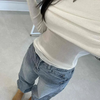 Slim Fit Plain Round Neck Long Sleeve Daily