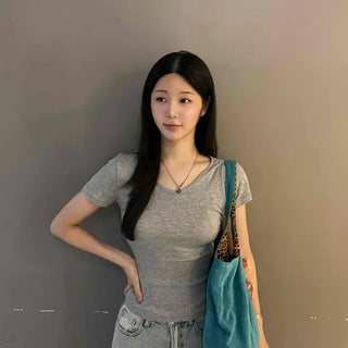 Slim Fit Plain Daily Casual Short Sleeve T-shirt