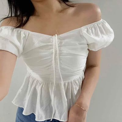 Avant-garde Fit Shirred Button Short Sleeve Blouse