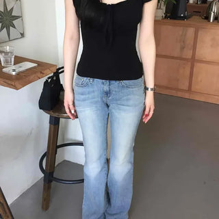 Regular Fit Washed Button Bootcut Long Pants