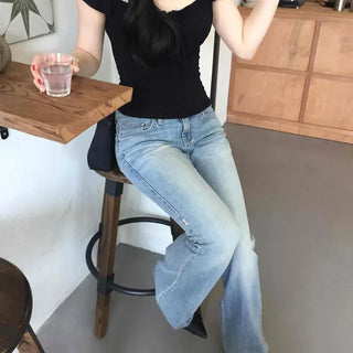 Regular Fit Washed Button Bootcut Long Pants