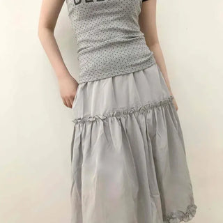Frill Shirred A-Line Daily Midi Skirt