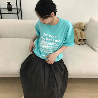 Loose-fit Shirred Button A-line Daily Midi Skirt