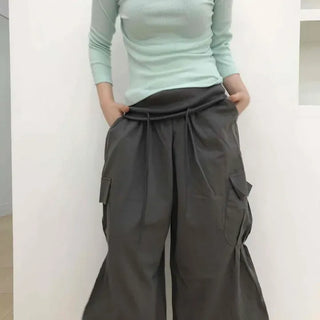 Loose Fit String Cargo Pocket Shirred Barrel Daily Shorts