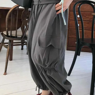 Loose Fit String Cargo Pocket Shirred Barrel Daily Shorts
