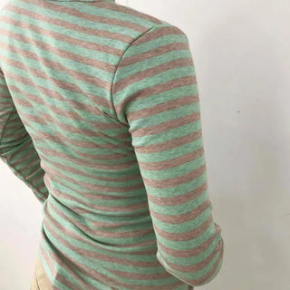 Slim Fit Striped Button-Down Long Sleeve T-Shirt