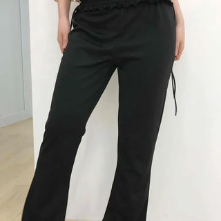 Loose-fit Frill String Wide Daily Long Pants