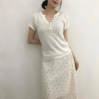 Shirred Heart Zipper A-Line Midi Skirt
