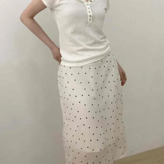 Shirred Heart Zipper A-Line Midi Skirt