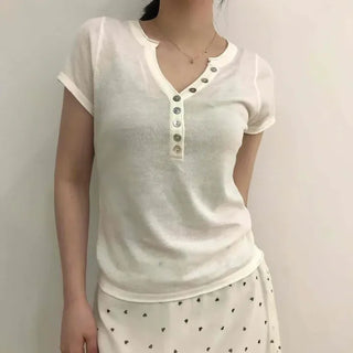 Slim Fit Plain Button Short Sleeve Daily T-shirt