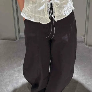 Loose-fit Washed Button Cut Wide Daily Long Pants