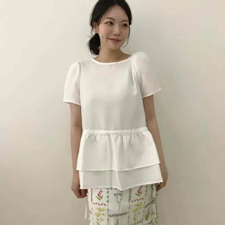 Flower Shirred String H-Line Straight Midi Skirt