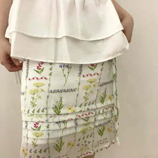 Flower Shirred String H-Line Straight Midi Skirt