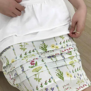 Flower Shirred String H-Line Straight Midi Skirt