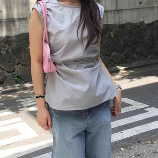 Loose Fit Plain Short Sleeve Casual Daily Blouse