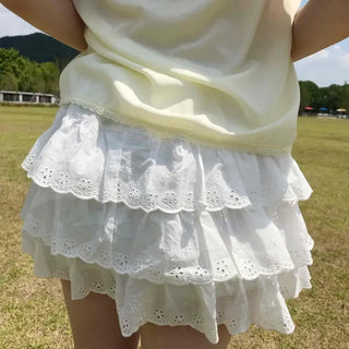 Frill Eyelet Tiered Daily Mini Skirt