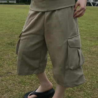 Loose Fit Cargo Pocket Flap Pocket Wide Daily Shorts