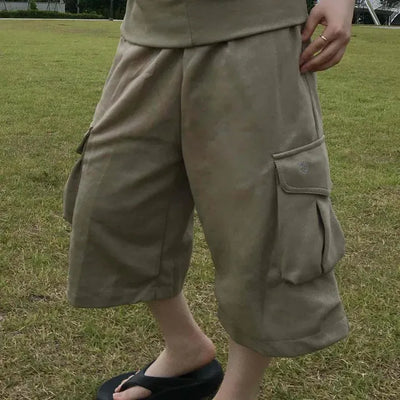 Loose Fit Cargo Pocket Flap Pocket Wide Daily Shorts