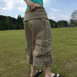 Loose Fit Cargo Pocket Flap Pocket Wide Daily Shorts