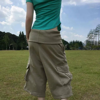 Loose Fit Cargo Pocket Flap Pocket Wide Daily Shorts