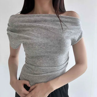 Slim Fit Shirred Plain Fitted Short Sleeve T-shirt