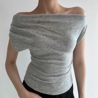Slim Fit Shirred Plain Fitted Short Sleeve T-shirt