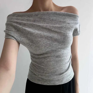 Slim Fit Shirred Plain Fitted Short Sleeve T-shirt