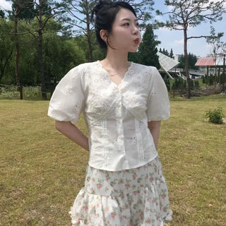 Frill Shirred Flower A-Line Daily Mini Skirt