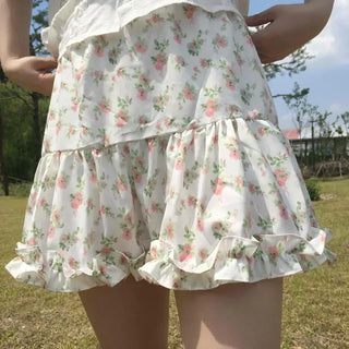 Frill Shirred Flower A-Line Daily Mini Skirt