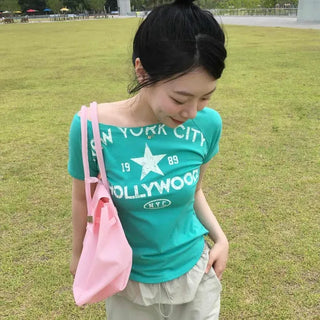 Loose Fit Lettering Casual Daily Short Sleeve T-shirt